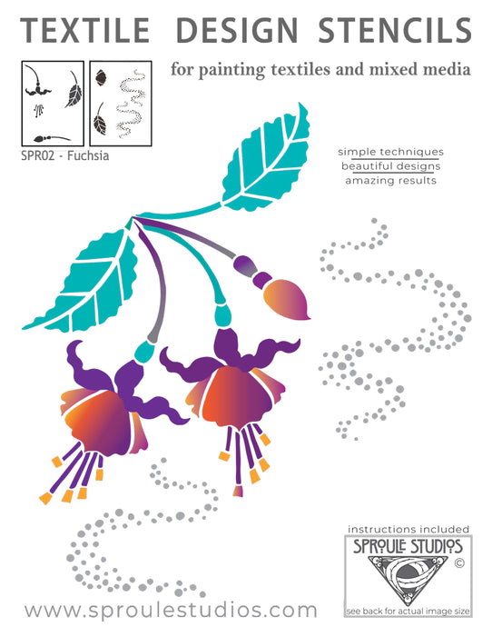 Sproule Studios Fuchsia Stencil for painting mixed media, textiles, and home decor. and 