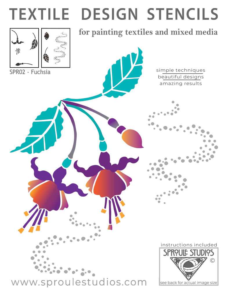 Sproule Studios Fuchsia Stencil for painting mixed media, textiles, and home decor. and 