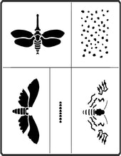 Load image into Gallery viewer, The Moth Stencil offered by Sproule Studios presents lots of options for variety in mixed media applications.