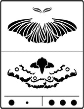 Load image into Gallery viewer, This Moth Stencil is designed by April Sproule for use on fiber arts and mixed media projects.